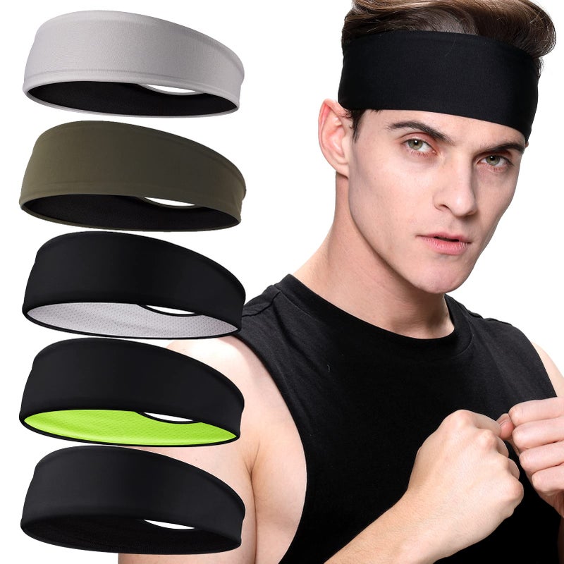 Braylin 5-Pack Men's Sport Headbands - Breathable, Sweat-Wicking, Elastic Stretch (1.5pcs Color-A) - Image 1